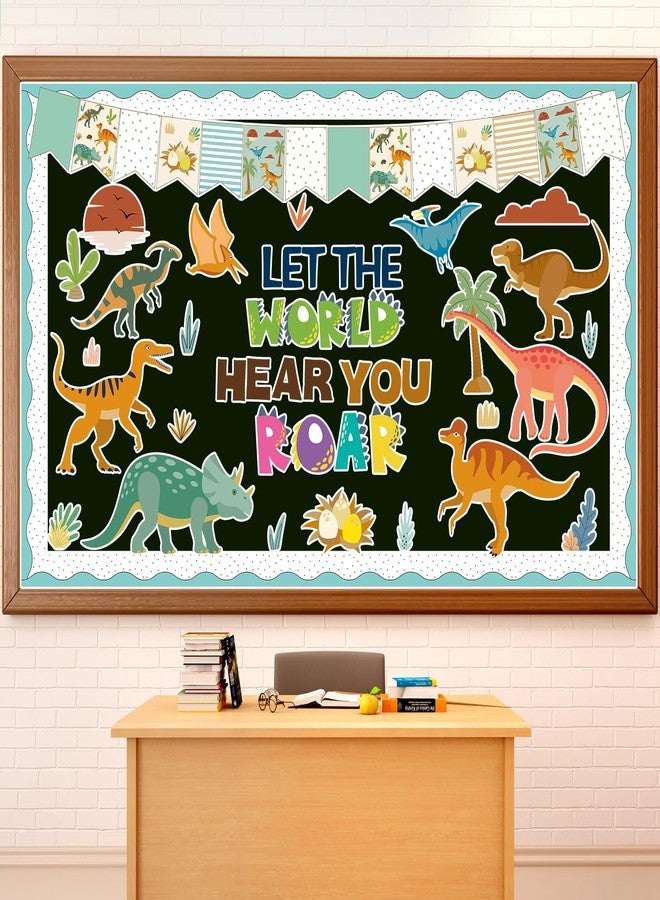 ojustbeok 60pcs Dinosaur Bulletin Board Classroom Decorations Summer Animal Let The World Hear You Roar Cutouts Back to School Decoration Jungle Cutout Border for School Door Wall - Image 1