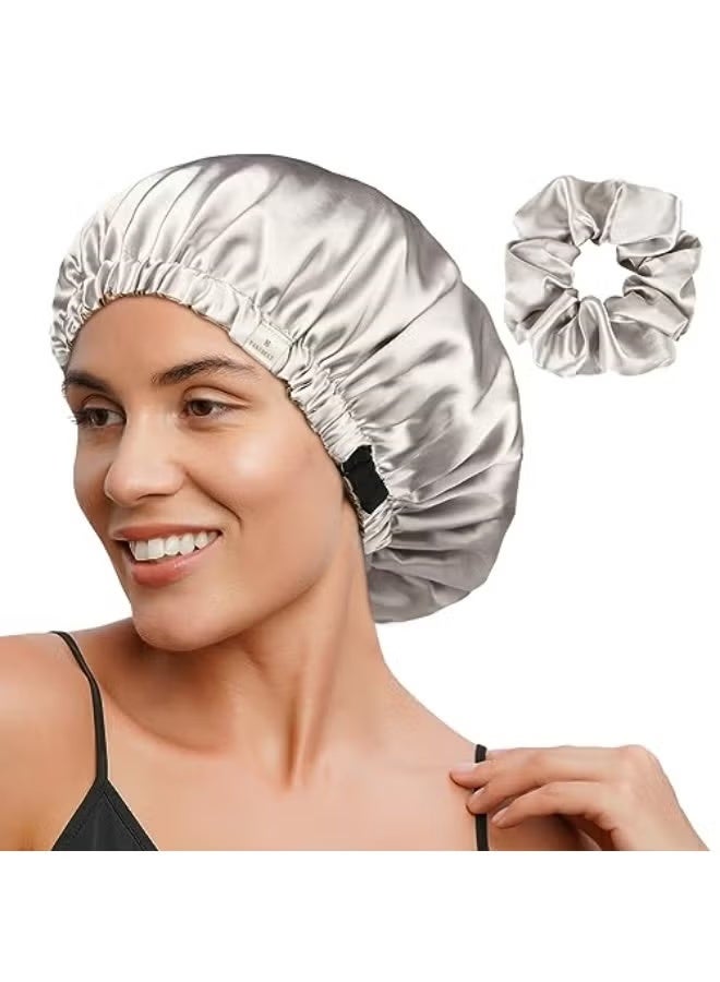 Premium Satin 2 Layers Hair Bonnet + Matching Hair Bow – Protect & Softness for Your Hair – Prevents Tangles & Breakage – Comfortable While Sleeping and Styling – Stylish Multiple Colors - Image 1