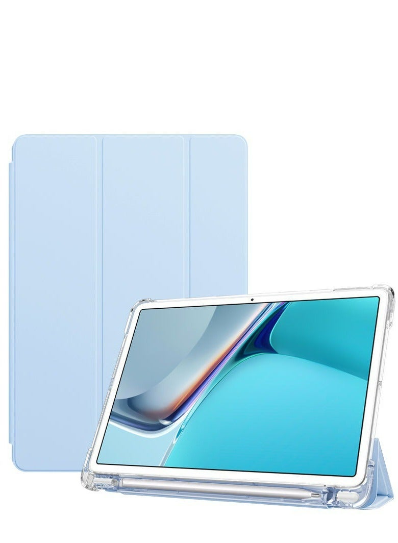 Case Compatible with Samsung Galaxy Tab A9 Plus 11 inch,Smart Slim Trifold Stand Auto Sleep/Wake Cover with Pencil Holder, Clear Transparent Back Shell - Image 1