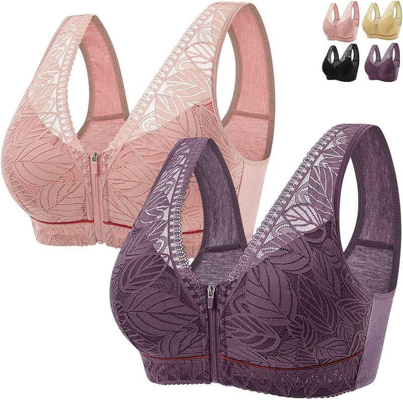 woobles Camilace Comfort Wireless Front C Bra, Front Cre Posture Corrector Seamless Full Coverage Bra for Women 2pcs E - Image 1