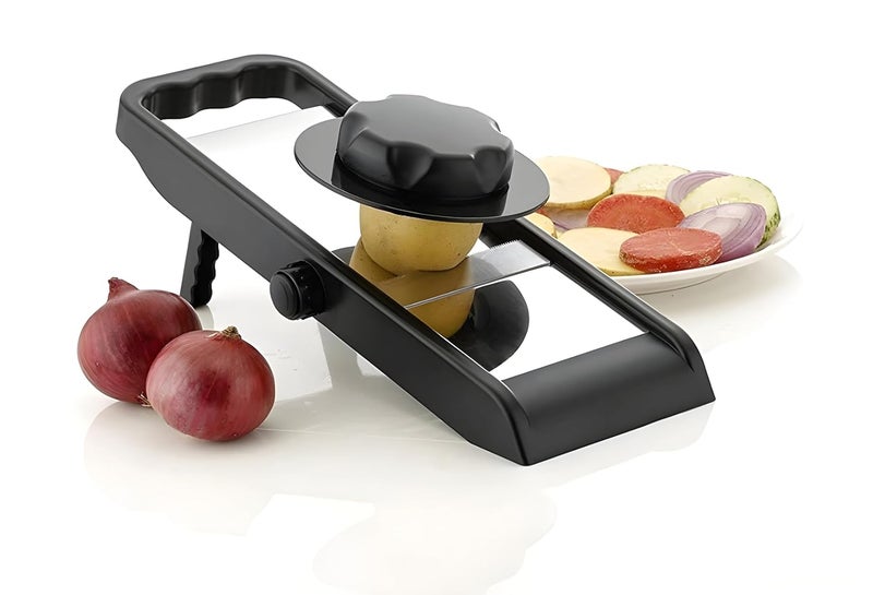 HELIMIX Mandolines Adjustable Slicer for Cutiing Potatos Fruits Vegetable Slices Different Slices Thickness Cutting Holder Used for MultiPurpose - Image 1