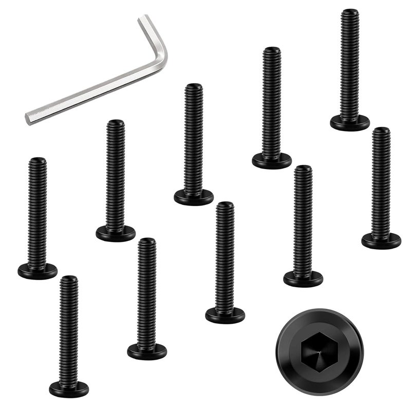 WYLWLS M6 x 40mm Bolt, 10 Pcs Per Set with 1 Hex Spanner, Flat Head Hex Socket Cap Bolts, Alloy Steel Black Oxide Full Thread, for Furniture, Shelves, Beds, Tables and Chairs Assembly (40 mm) - Image 1