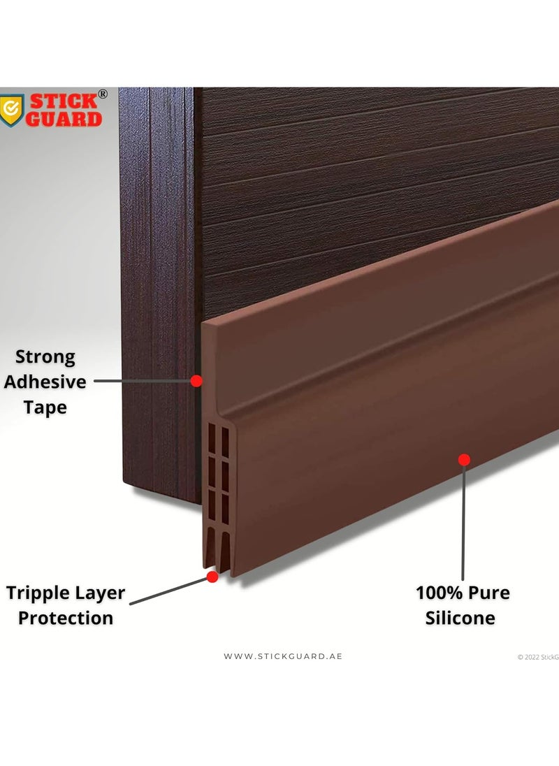 Generic - StickGuard Door Seal Strip for Blocking Bugs, Air, Dust - Self Adhesive, Silicone Door Draft Stoppers for Bottom of Door - Soundproof, Weather Stripping - Under the Door Draft Guard - 1 Meter (Brown) - Image 1