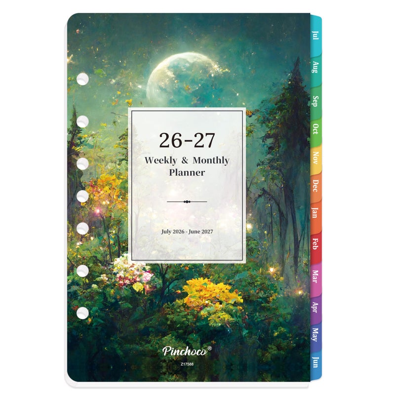 Pinchoco 2026-2027 Planner Refills - Planner Refills 2026-2027, JUL 2026 - JUN 2027, 5-1/2" x 8-1/4", A5 Planner Inserts, 26-27 Planner Weekly and Monthly with 7-Hole Punched, Colorful Tabs - Dreaming Moon - Image 1