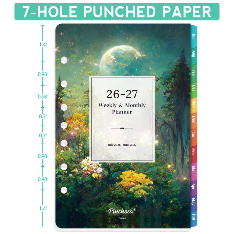 Pinchoco 2026-2027 Planner Refills - Planner Refills 2026-2027, JUL 2026 - JUN 2027, 5-1/2" x 8-1/4", A5 Planner Inserts, 26-27 Planner Weekly and Monthly with 7-Hole Punched, Colorful Tabs - Dreaming Moon - Image 3