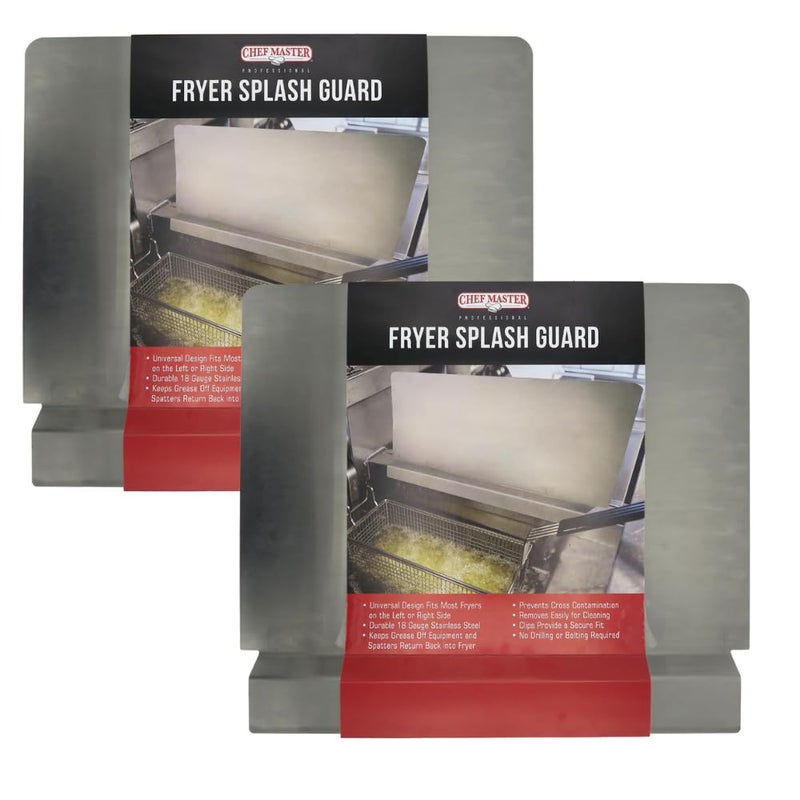 Chef-Master 2Pack Commercial Fryer Splash Guard by Chef Master 18Gauge Stainless Steel Universal Fit Oil Splatter Guard 205 x 15 Splatter Screen Oil Splash Guards for Kitchen  Restaurants Deep Fryer90059
