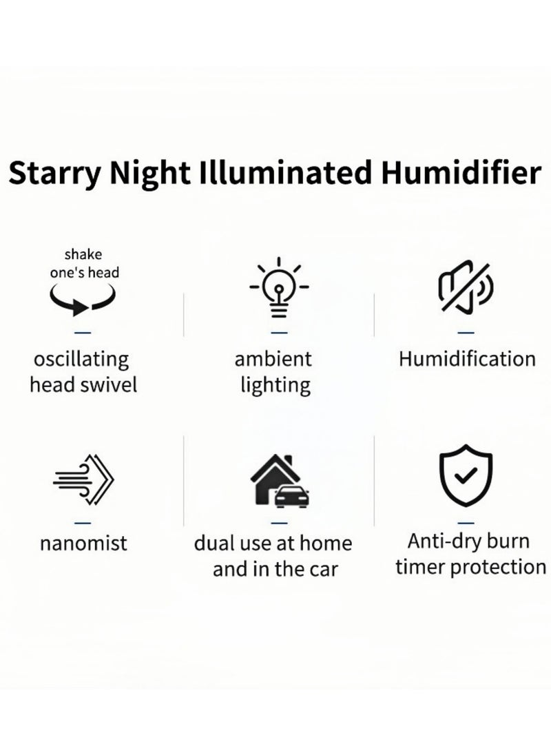 HEROCKX - Humidifier USB Powered with Starry Sky Projection Timer Function for 6-8 Hours Auto Shut-off and Colorful Lighting Design Ideal for Bedroom Car and Office (white) - Image 1