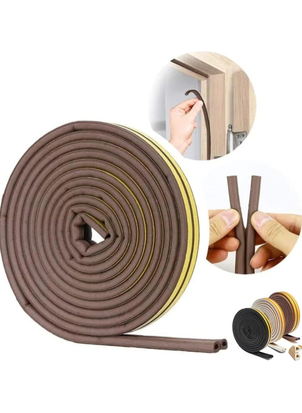 Door Seal Strip, Door Weather Stripping, self-adhesive Rubber Door Insulation Weather Strip For Window And Door Soundproofing D Shape, weather stripping For Door Frame Gap Blocker 5 Meter (Brown)