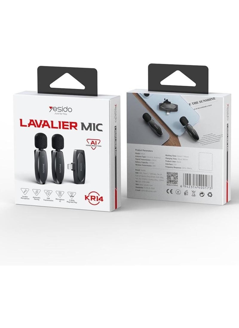 Yesido YESIDO KR14 Low-latency Wireless Lavalier Dual Microphone with Lightning Receiver | HighEnd  - Image 1