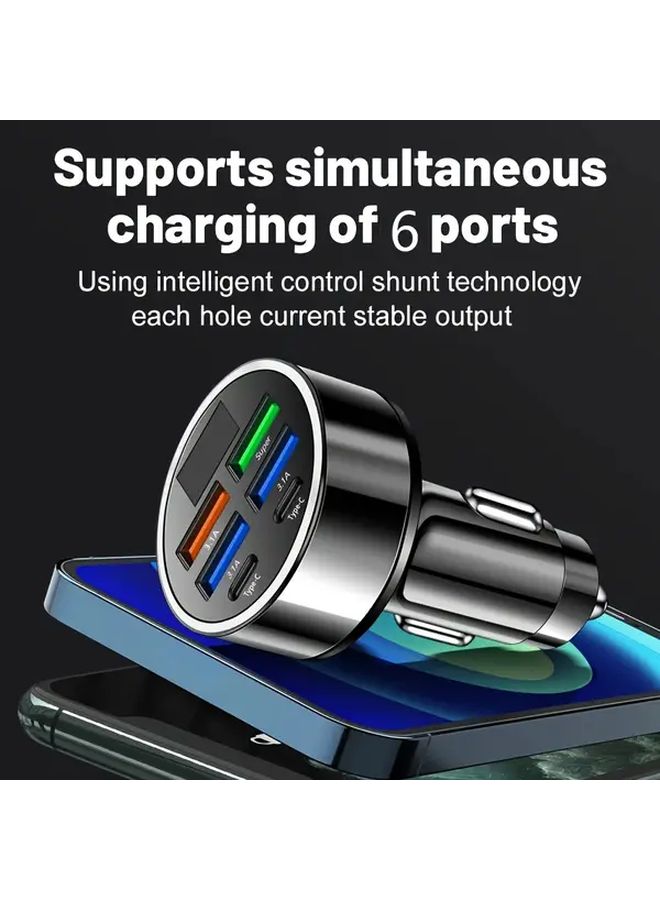Metallic Black 6 Inch 1 Fast Car Charger Dual USB C PD QC3 0 Voltage Display - Image 5