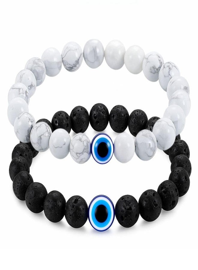 RAGHAV Evil Eye Stone Couple Bracelet for Men and Women Black and White Beads Bracelet - Image 1