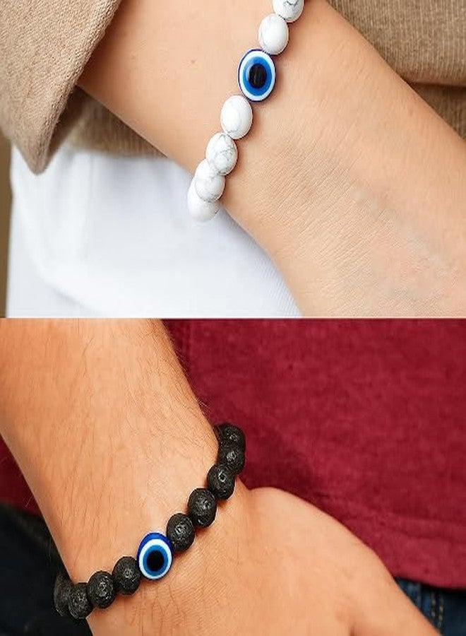 RAGHAV Evil Eye Stone Couple Bracelet for Men and Women Black and White Beads Bracelet - Image 3
