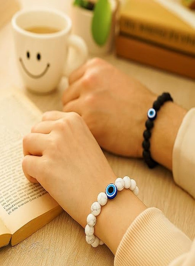 RAGHAV Evil Eye Stone Couple Bracelet for Men and Women Black and White Beads Bracelet - Image 4