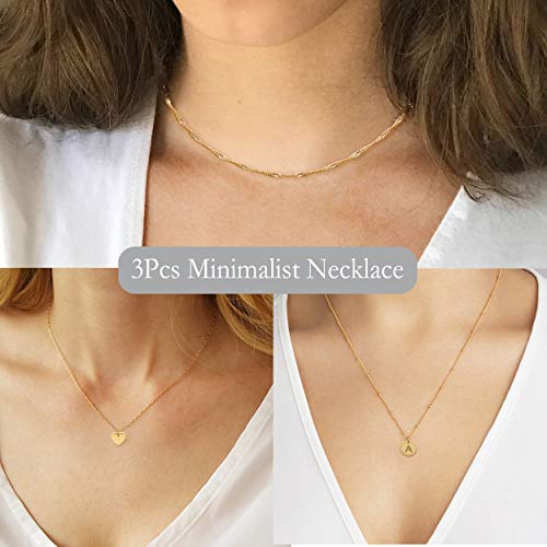 Aisansty Layered Gold Heart Initial Necklaces for Women Gold Plated Handmade Dainty Tiny Heart Personalized Letter Coin Pendant Adjustable Layering Chain Choker Necklaces,A Necklace - Image 4