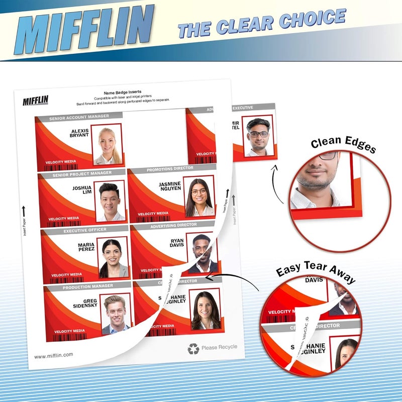 MIFFLIN -USA Name Badge Inserts, 2.25x3.5" or 3.5x2.25" Badge Inserts (120 Cardstock Refills, 15 Sheets), Compatible with Inkjet, Laser Printer, and Printable Badge Inserts - Image 2