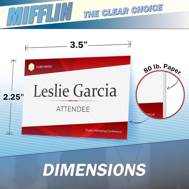MIFFLIN -USA Name Badge Inserts, 2.25x3.5" or 3.5x2.25" Badge Inserts (120 Cardstock Refills, 15 Sheets), Compatible with Inkjet, Laser Printer, and Printable Badge Inserts - Image 3