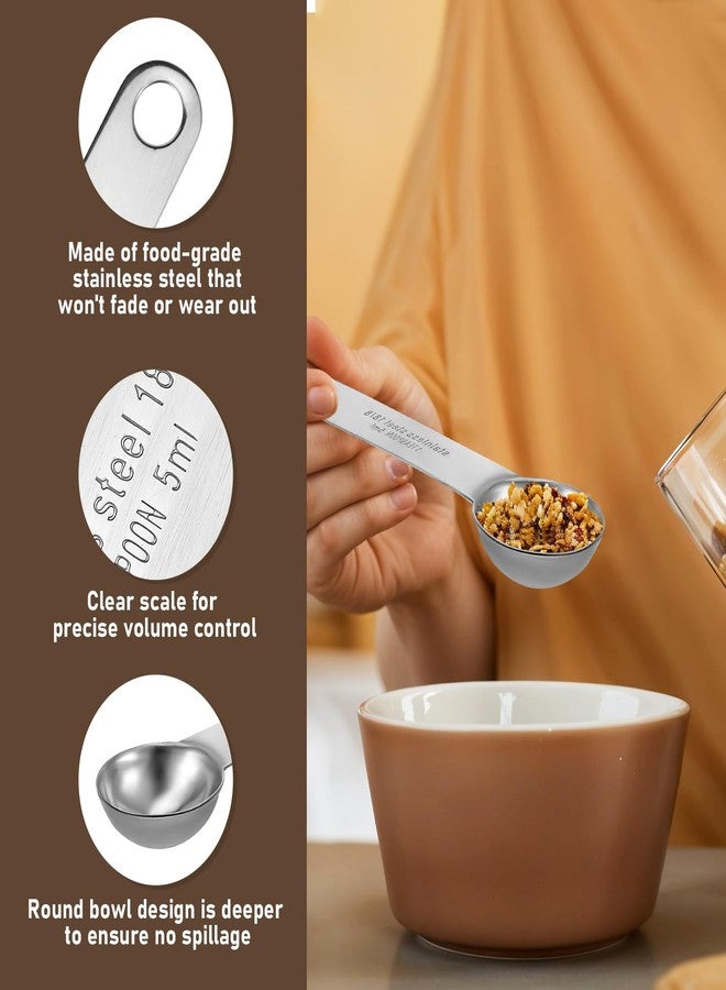WJIAAA 2pcs 1 Teaspoon(1/3 tbsp | 5 ml | 5 cc | 1/6 oz) Measuring Spoons, 18/8 Food Grade Stainless Steel, Wide Handle Anti-Shake More Corrosion Resistant, Measure Ground Grains Coffee Spices Protein - Image 3