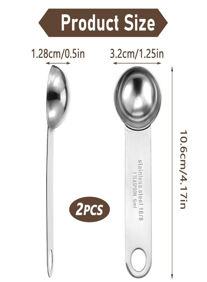 WJIAAA 2pcs 1 Teaspoon(1/3 tbsp | 5 ml | 5 cc | 1/6 oz) Measuring Spoons, 18/8 Food Grade Stainless Steel, Wide Handle Anti-Shake More Corrosion Resistant, Measure Ground Grains Coffee Spices Protein - Image 2