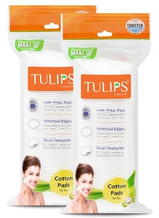 Tulips 50 Round Facial Cotton Pads in a Ziplock Bag (Pack of 2); Made from 100% Pure Soft Cotton, Best for Applying & Removing Makeup, safe for sensitive Skin - pzsku/ZB53744ECFB8A06EA85CCZ/45/1747037472/06882f9b-cb2d-4211-82d3-0c5b18803327