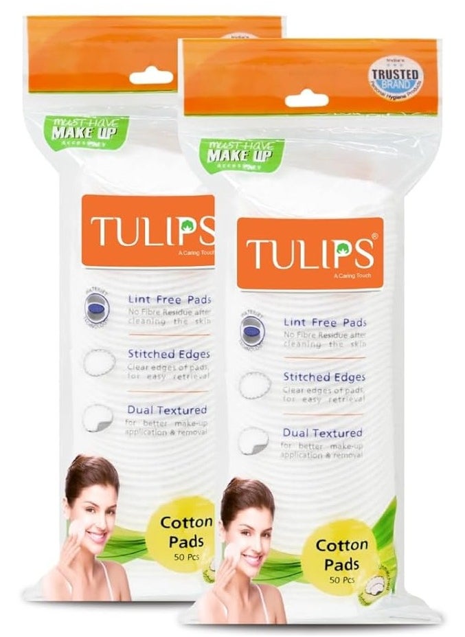 Tulips Tulips 50 Round Facial Cotton Pads in a Ziplock Bag (Pack of 2); Made from 100% Pure Soft Cotton, Best for Applying & Removing Makeup, safe for sensitive Skin  - Image 1