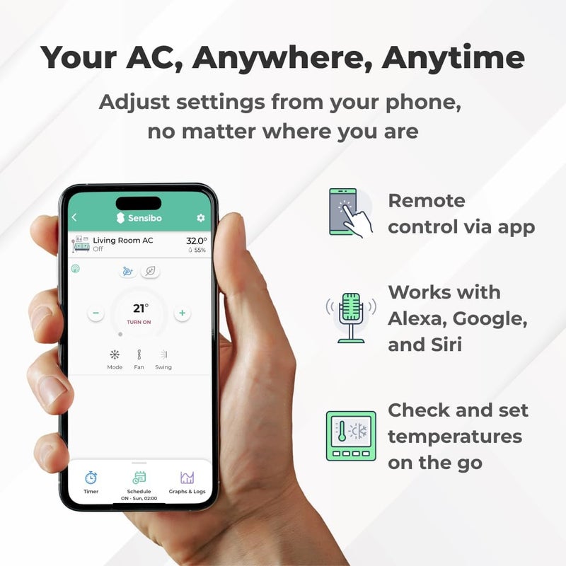 سنسيبو جهاز تحكم مكيف الهواء الذكي Sensibo Sky | يوفر مراقبة درجة الحرارة عبر الوايفاي ويتيح التحكم الذكي في مكيف الهواء | متوافق مع أمازون أليكسا (Amazon Alexa)، جوجل هوم (Google Home)، أيوس (iOS) وأندرويد (Android) | يمكن التحكم في درجة الحرارة من أي مكان. - Image 3