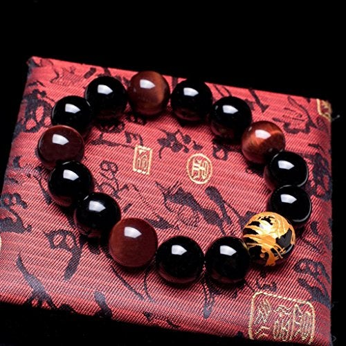 Merdia 16mm Yellow Tiger Eye Stone Dragon Pattern Bold Wrist Bracelets, Natural Lava Rock Black Beads Elegant Design Bracelets for Men, Charming Crystal Black Men's Bracelet Beads Set for Layered Looks - Image 5
