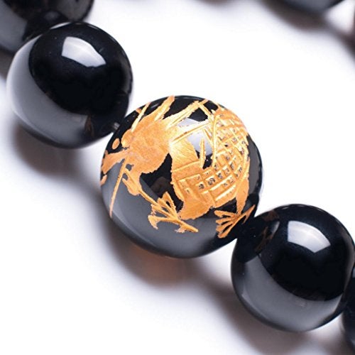 Merdia 16mm Yellow Tiger Eye Stone Dragon Pattern Bold Wrist Bracelets, Natural Lava Rock Black Beads Elegant Design Bracelets for Men, Charming Crystal Black Men's Bracelet Beads Set for Layered Looks - Image 4
