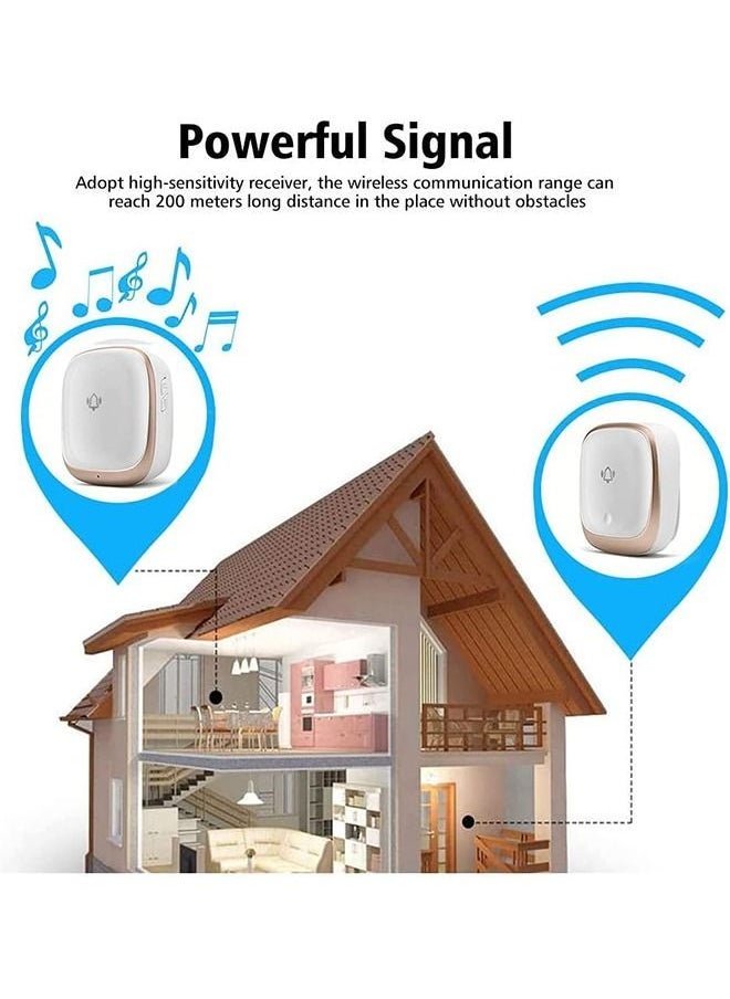 Arabest - Wireless Doorbell,Push Button Self-powered Transmitter Waterproof Flashing Door Bell, 38 Chimes 5 Volume Levels (Gold) - Image 1