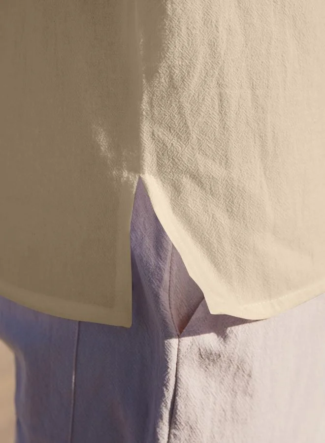 Take Two Take Two Solid Short Sleeve Button Front Pocket Detail Shirt