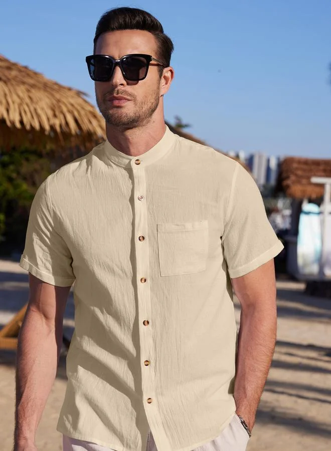 Take Two Take Two Solid Short Sleeve Button Front Pocket Detail Shirt