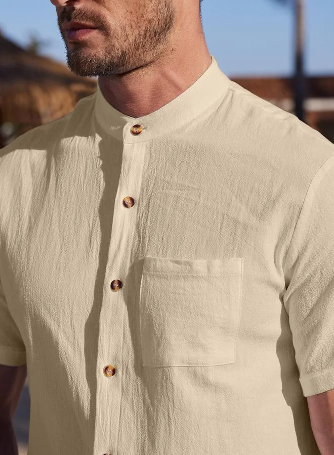 Take Two Take Two Solid Short Sleeve Button Front Pocket Detail Shirt