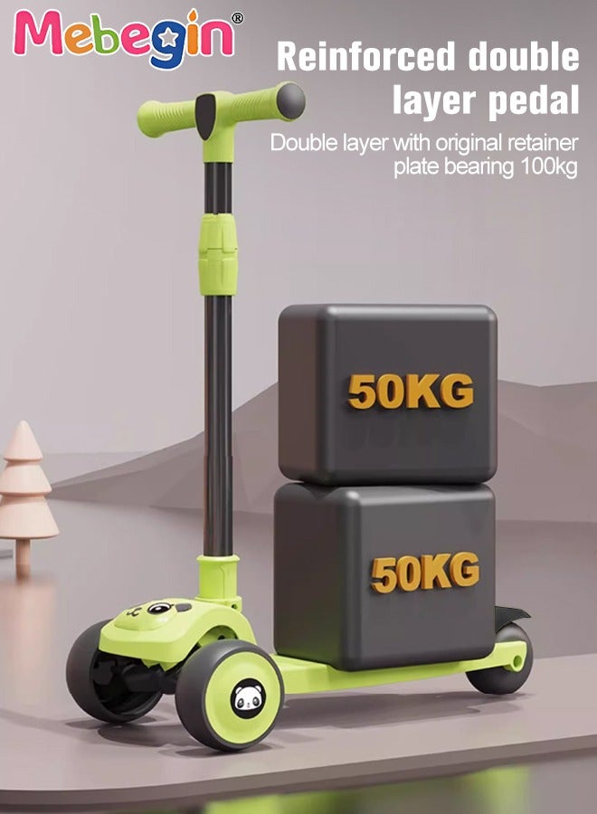 MEBEGIN Foldable 3 Wheel Scooter with Windmill and Car Basket, Non-Slip Scooter with Light and Music, Kids Kick Scooter, Adjustable Height, Extra-wide Deck for Stability, No Installation Required - Image 4