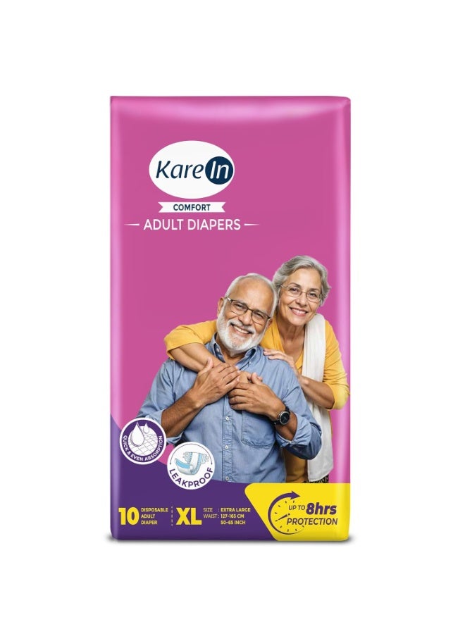 Karein Comfort Adult Diaper Tape XL Size, Extra Large, Waist (127-165 cm 50"-65"), 10 Unit, Long Protection Hour, Unisex, Quick & Even Absorption, Leakproof, Odour Control, Wetness Indicator
