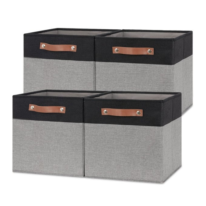 FABRIC CUBE STORAGE BINS 12 INCH DECORATIVE STORAGE CUBES BASKETS 4 PACK FOLDABLE CUBE STORAGE BINS FOR CLOSET SHELVES BLACKGREY