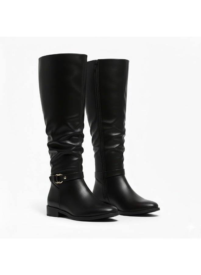 LIFESTYLISH Long Boot Leather Comfort  LB-43 - Black - Image 1