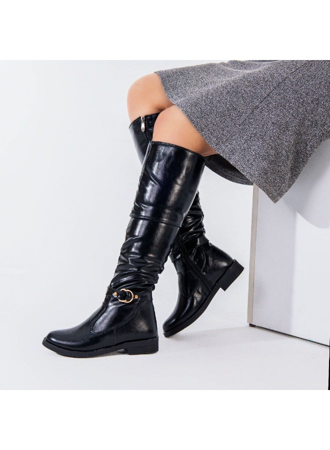 لايف ستيلاش  حذاء طويل من الجلد المريح LB-43 - أسود - Image 1