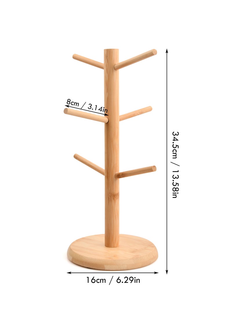 Bamboo Mug Holder with 6 Hooks, Cup Storage Rack for Drying and Organizing Cups, 16 x 34.5cm  - Image 4