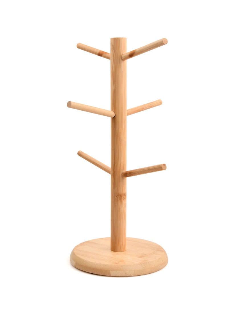 Bamboo Mug Holder with 6 Hooks, Cup Storage Rack for Drying and Organizing Cups, 16 x 34.5cm  - Image 1