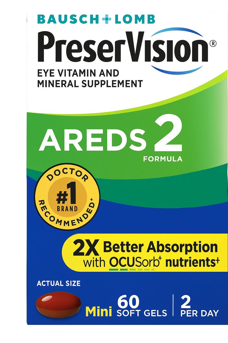 Bausch + Lomb PreserVision AREDS Eye Vitamin & Mineral Supplement, with Lutein, Vitamin C, Zeaxanthin, Zinc, and Vitamin E, 60 Softgel Capsules - Image 1
