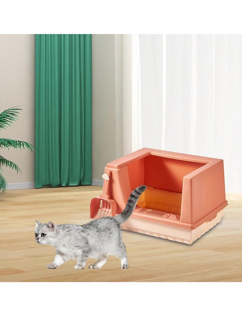 Cat Litter Box Litter Tray Bottom Detachable Semi Enclosed with Scoop Polished Interior Easy to Clean for Small Pets Leakproof Sturdy - Image 5