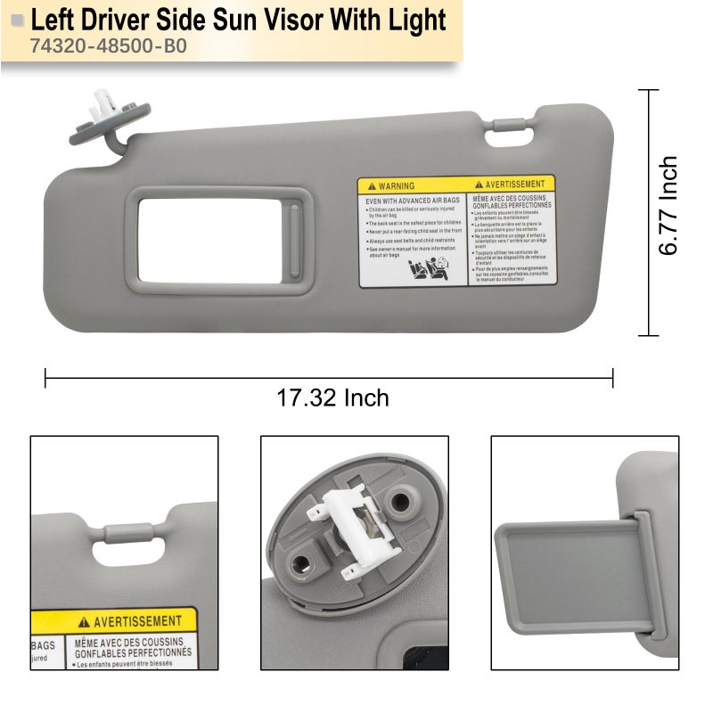 NHILES Left Driver Side Sun Visor Compatible with Toyota Highlander 2008 2009 2010 2011 2012 2013 Replaces# 74320-48500-B0 Color Gray - Image 4
