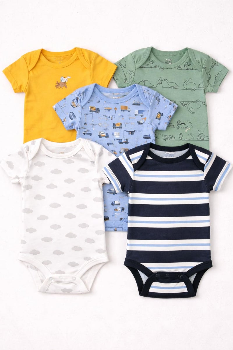 TuddyBuddy 100% Cotton Multi Color Romper/Bodysuit for Baby Boy & Baby Girl - Pack of 5 Bodysuits (Pack of 5 - Blues & Greys - Half Sleeves, 3-6 Months) - Image 2