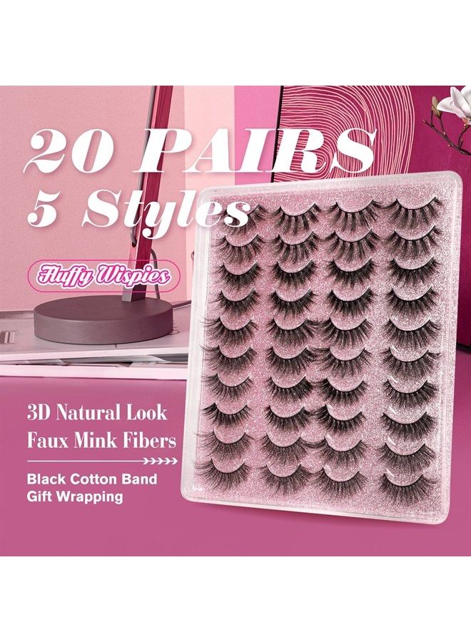 alphonse 20 Pairs False Eyelashes 3D Faux Mink Lashes Natural Look Wispy Fake Eyelashes ALPHONSE 16-20MM Fluffy Volume Long Thick Lashes Pack 5 Styles Mixed - Image 2
