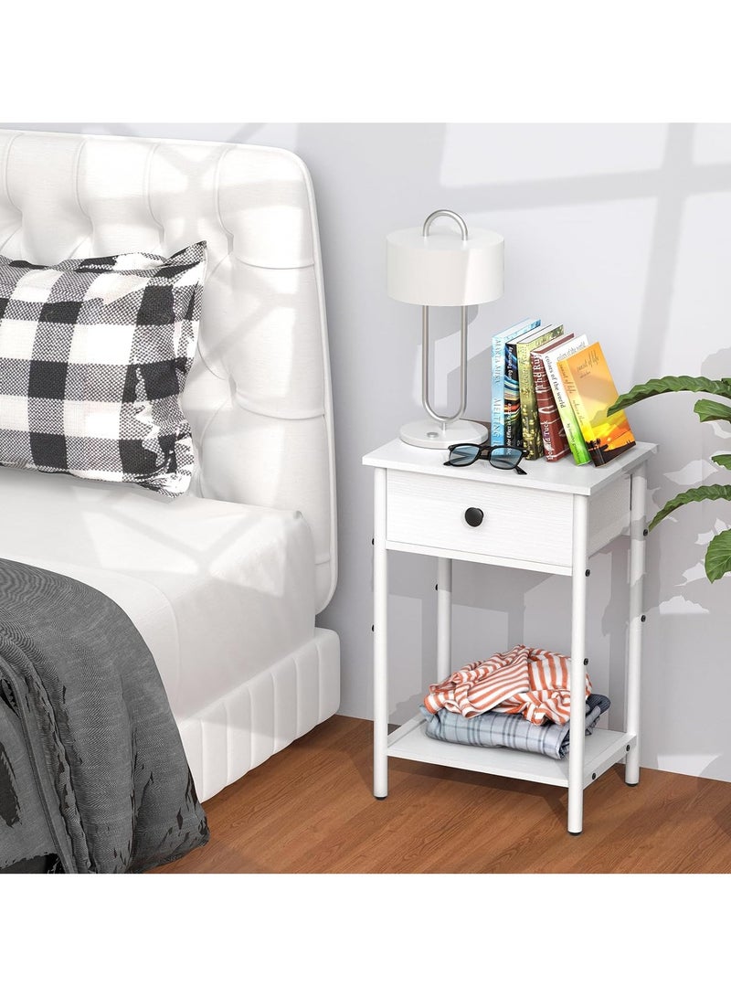 غوغويا منضدة، طاولة جانبية مزودة بدرج تخزين قماشي ورف خشبي مفتوح، أثاث بجانب السرير بإطار فولاذي، طاولة جانبية لغرفة النوم، مسكن، سهلة التركيب، أبيض - Image 3