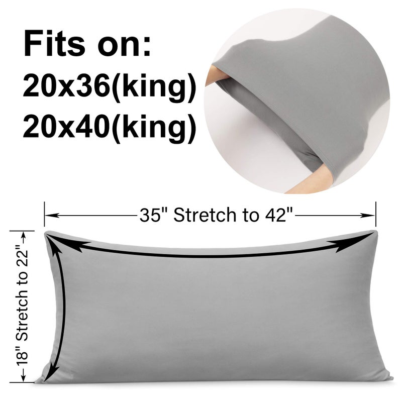 N&Y HOME 2-Pack Stretch King Pillow Cases - Jersey Knit & Ultra Soft Envelope Closure Pillowcases T-Shirt Like Microfiber Blend - Suitable for 20x36/20x40 King Size Set of 2  Light Gray - Image 2