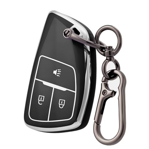CHATYYD Key fob Cover for Chevy with KeychainSoft TPU Car Key Cover Case for Chevy Colorado Tahoe Silverado 1500 GMC Yukon Sierra Buick Encore 20212025 Accessories3 ButtonsSilverEdged Black - Image 1