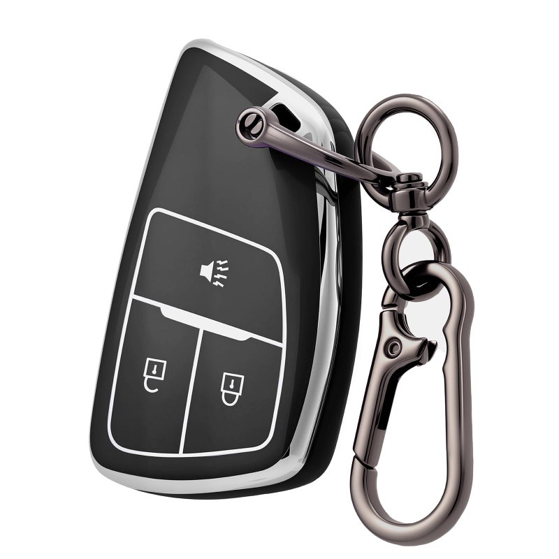 CHATYYD Key fob Cover for Chevy with KeychainSoft TPU Car Key Cover Case for Chevy Colorado Tahoe Silverado 1500 GMC Yukon Sierra Buick Encore 20212025 Accessories3 ButtonsSilverEdged Black - Image 3