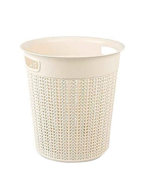 Knit Design Round Plastic Laundry Basket with Handle Ivory 12 L M-1083 IW