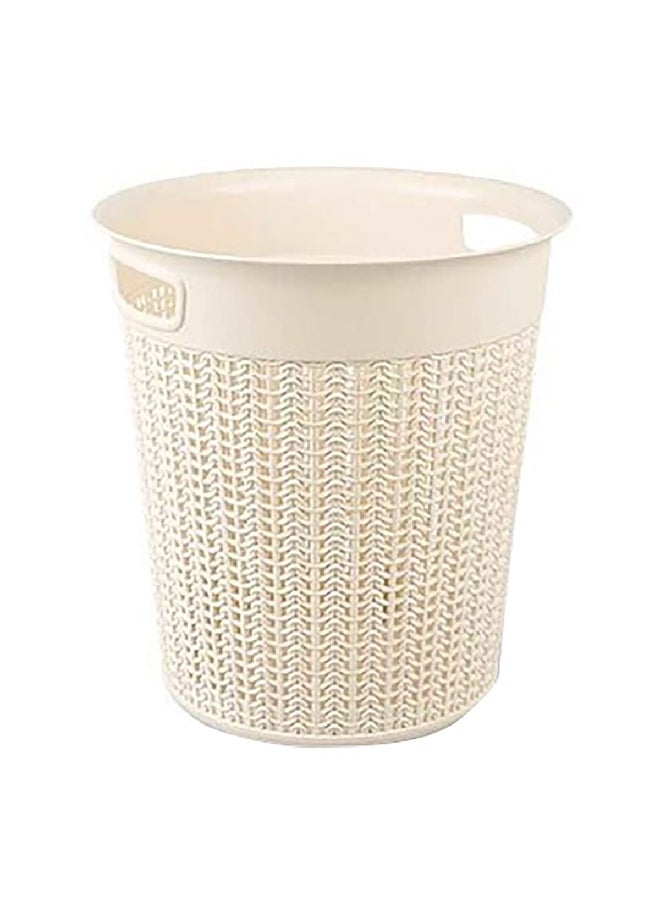 Ucsan Knit Design Round Plastic Laundry Basket with Handle Ivory 12 L M-1083 IW