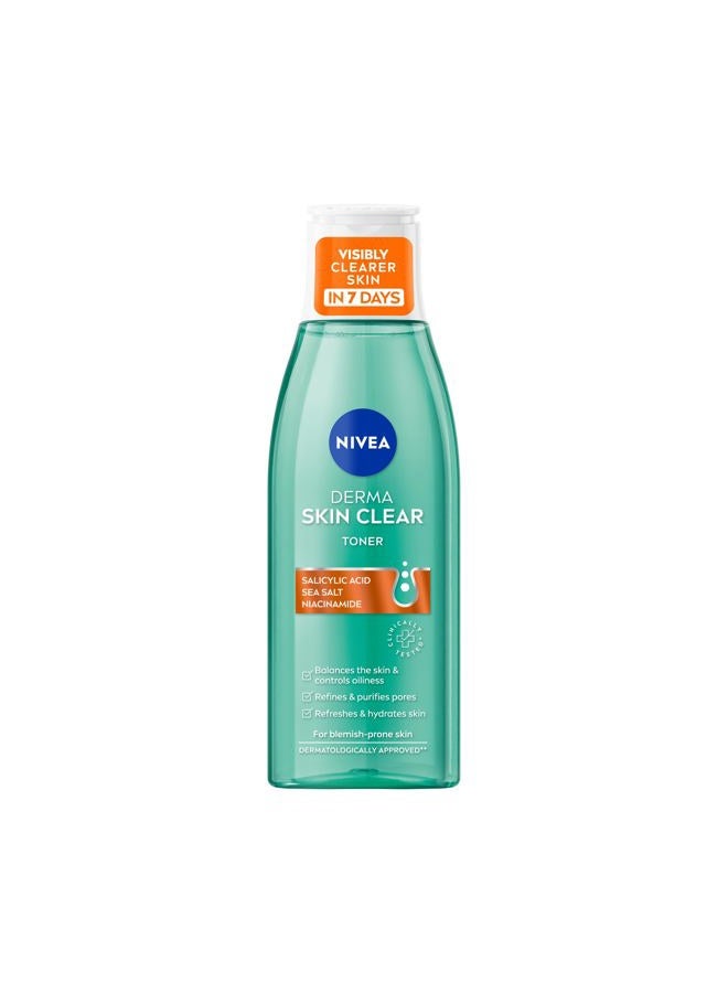 Nivea Derma Skin Clear Toner (200ml), Cleansing and Hydrating Toner, Salicylic Acid Toner Enriched with Niacinamide to Rebalance the Skin and Remove Impurities, For Blemish-Prone Skin - Image 1